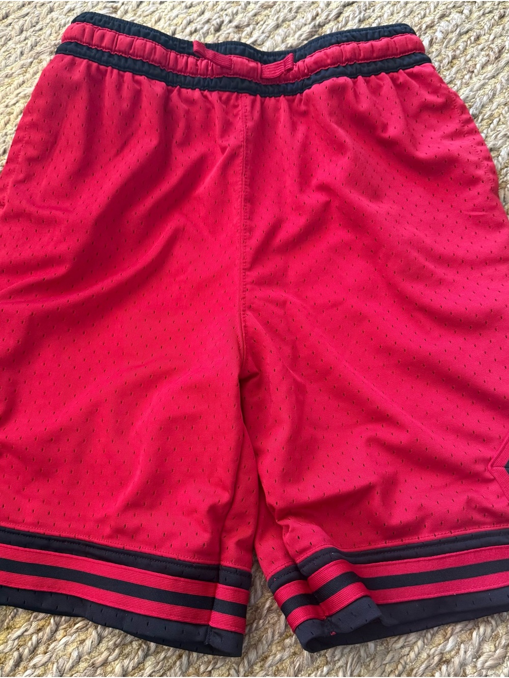 Jordan Dri-Fit Diamond Big Boys Red Black Drawstring Athletic Shorts Size XL